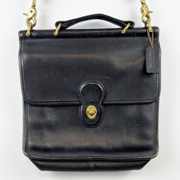 Vintage Coach Willis USA 9927 Black Leather Turn Lock Crossbody Bag - Picture 1 of 16